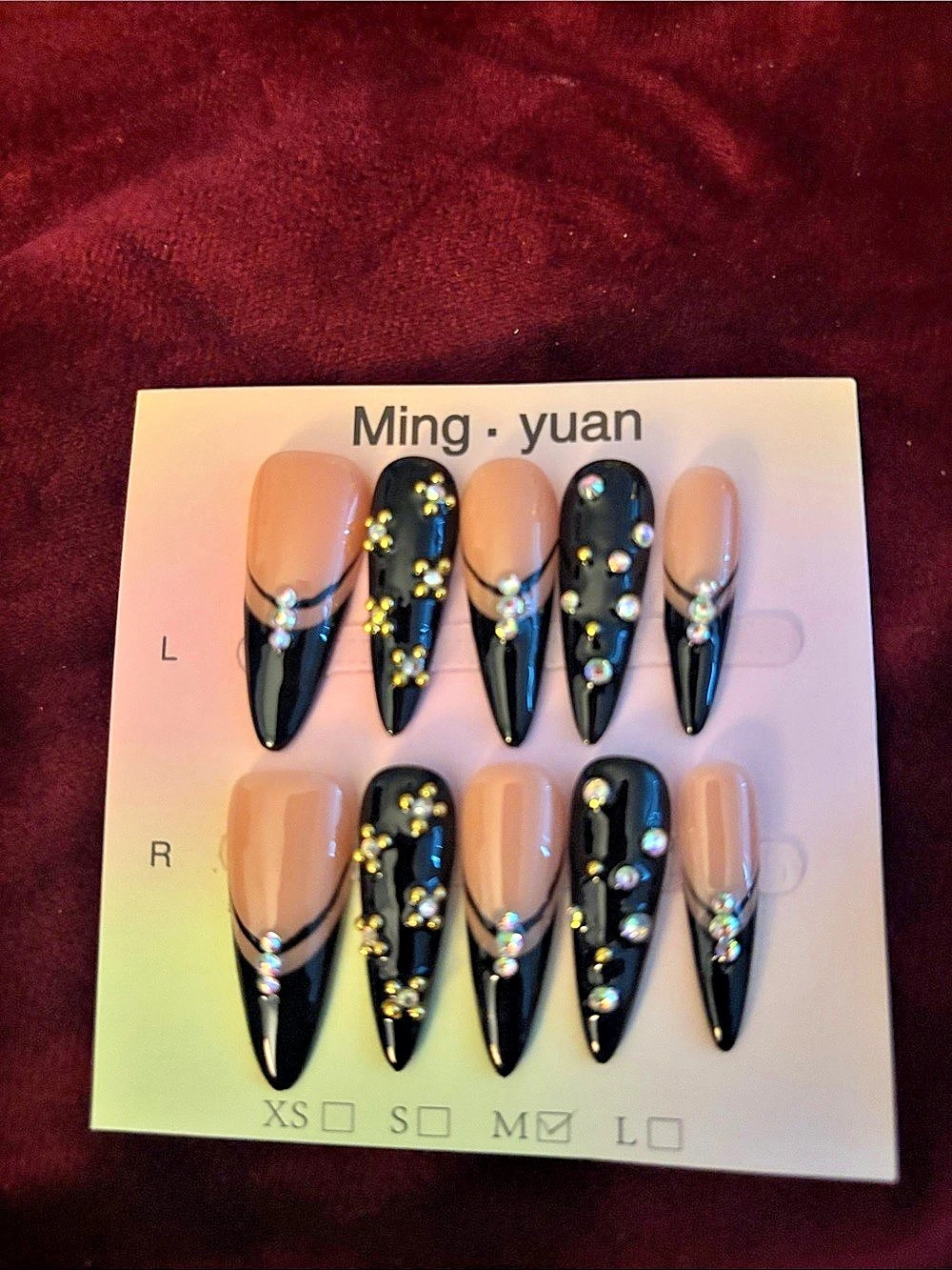 Ming yuan Black & Gold Abstract Press-On Nails Medium NWT